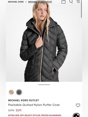 Michael Kors Black Quilted Long Puffer Coat with Zip Pockets